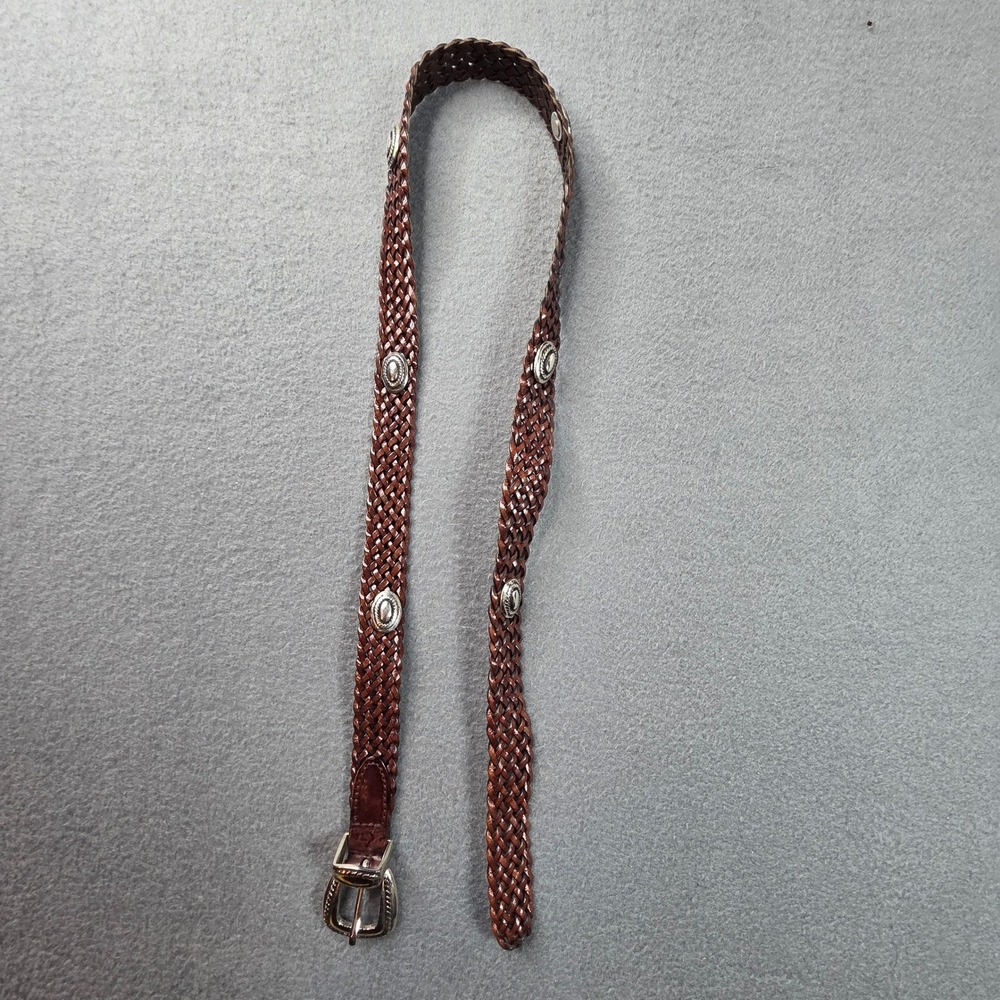 Capezio Vintage Brown Braided Leather Western Belt Concho Silver Buckle Boho 32